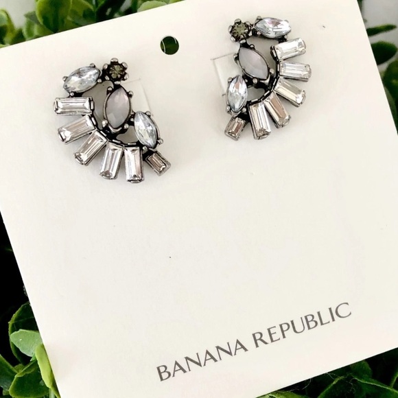 NWT Banana Republic Opal Fan Silver Art Deco Crystal Baguette Earrings - Picture 3 of 12